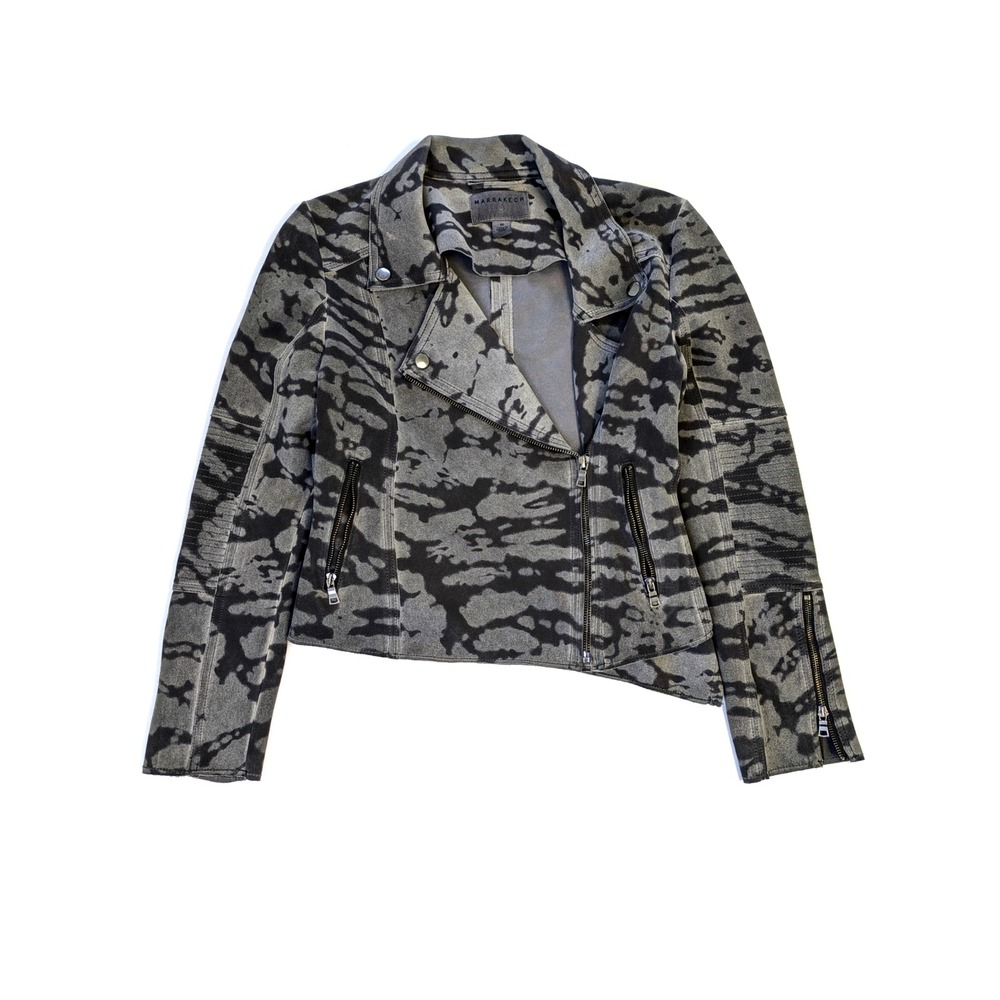 Marrakech Grey Camo Moto Jacket - Women's XS - Asymmetrical Zip Biker Ribbed
